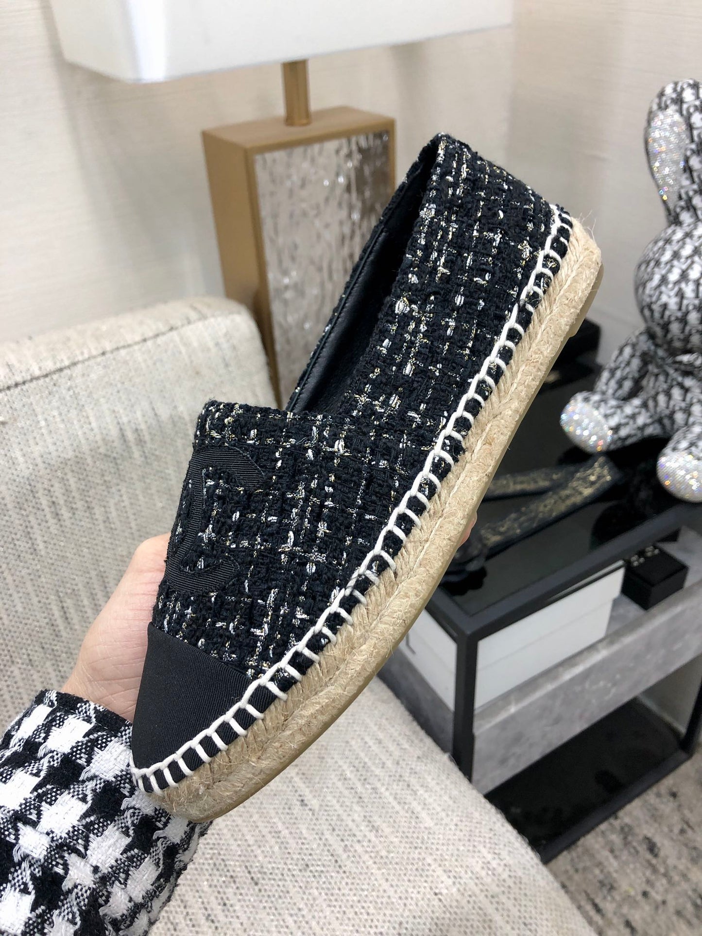 LOAFER IN BLACK MIX WHITE WOOL TWEED - 35