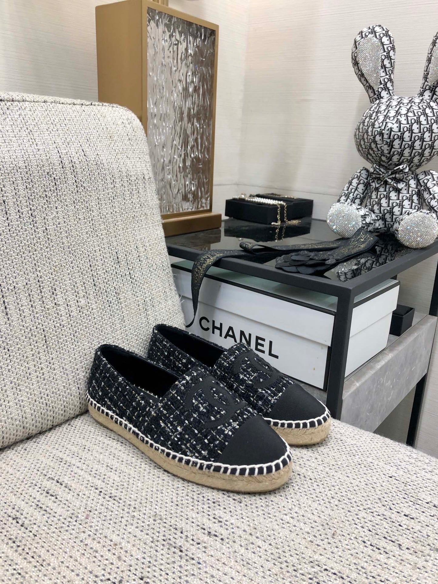 LOAFER IN BLACK MIX WHITE WOOL TWEED - 35
