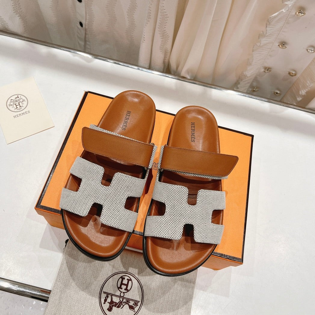 CHYPRE SANDAL BRIGHT BROWN LAMBSKIN AND SILVER DENIM - 34