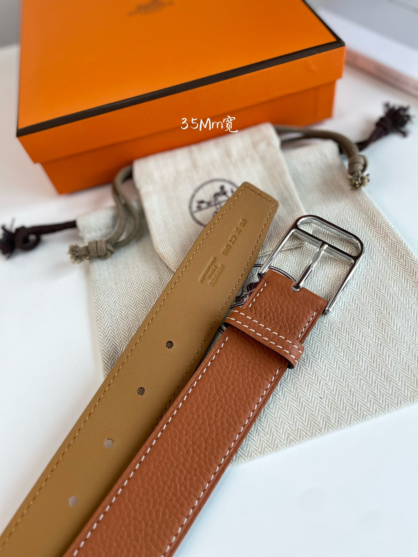 HM ROMAIN 35MM BELT YAM ORANGE LEATHER SILVER HARDWARE - 30