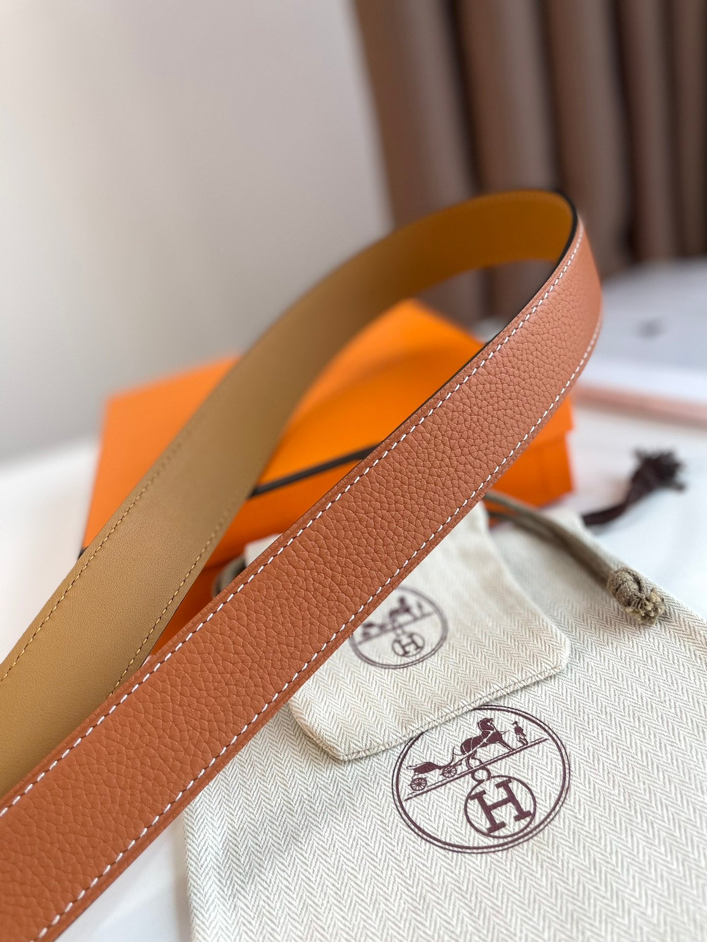 HM ROMAIN 35MM BELT YAM ORANGE LEATHER SILVER HARDWARE - 30