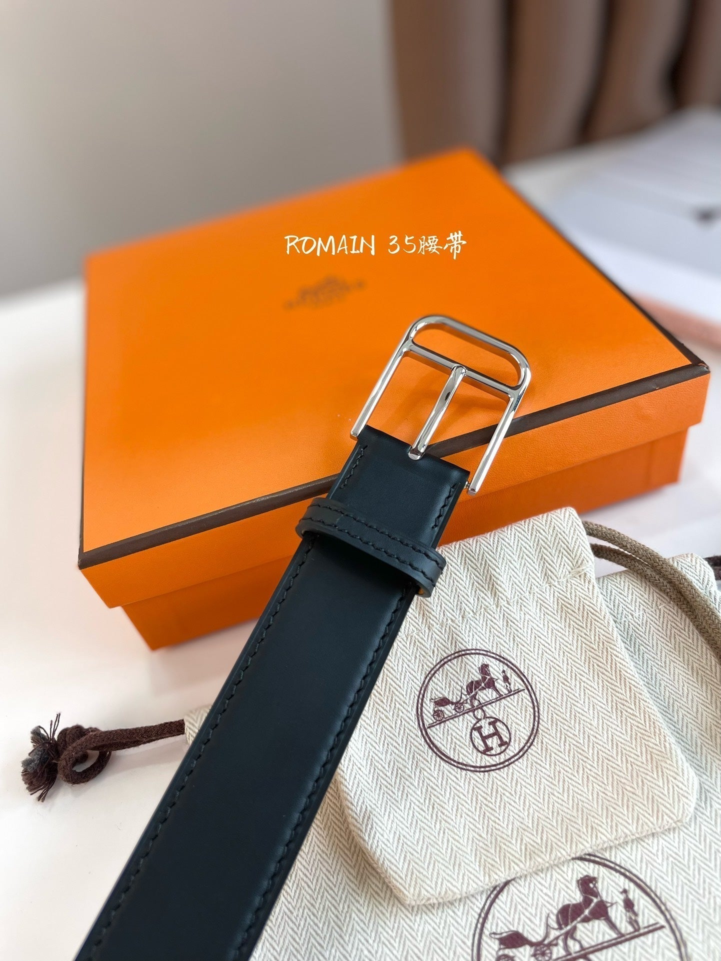 HM ROMAIN 35MM BELT BLACK LEATHER SILVER HARDWARE - 30