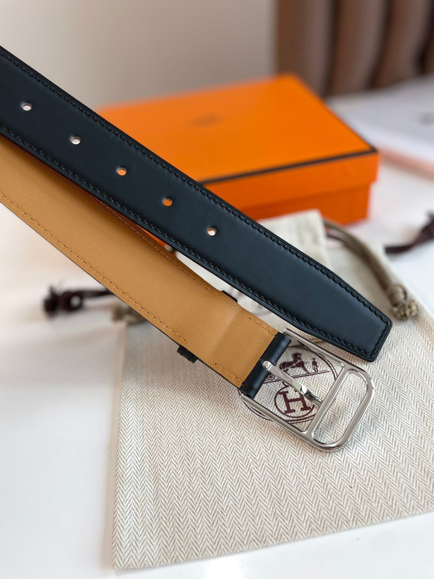 HM ROMAIN 35MM BELT BLACK LEATHER SILVER HARDWARE - 30