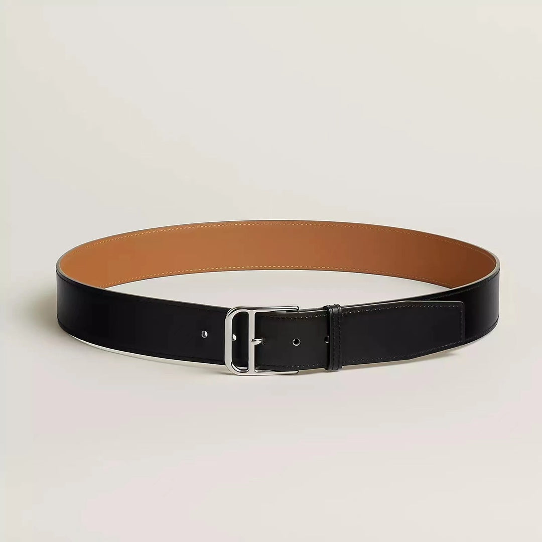 HM ROMAIN 35MM BELT BLACK LEATHER SILVER HARDWARE - 30