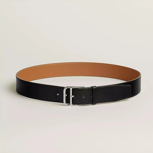 HM ROMAIN 35MM BELT BLACK LEATHER SILVER HARDWARE - 30
