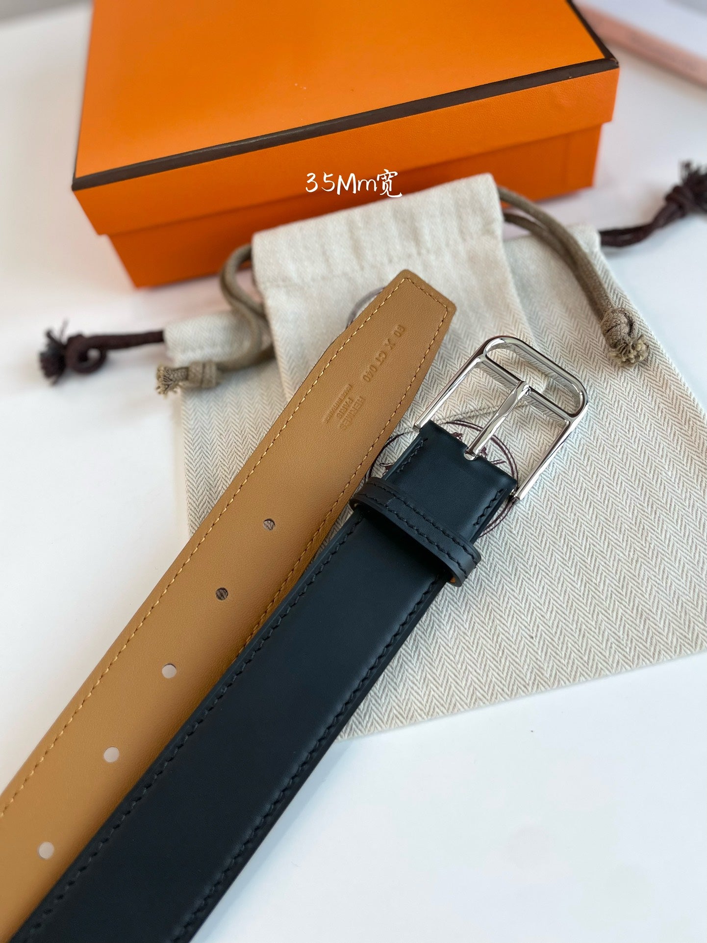 HM ROMAIN 35MM BELT BLACK LEATHER SILVER HARDWARE - 30