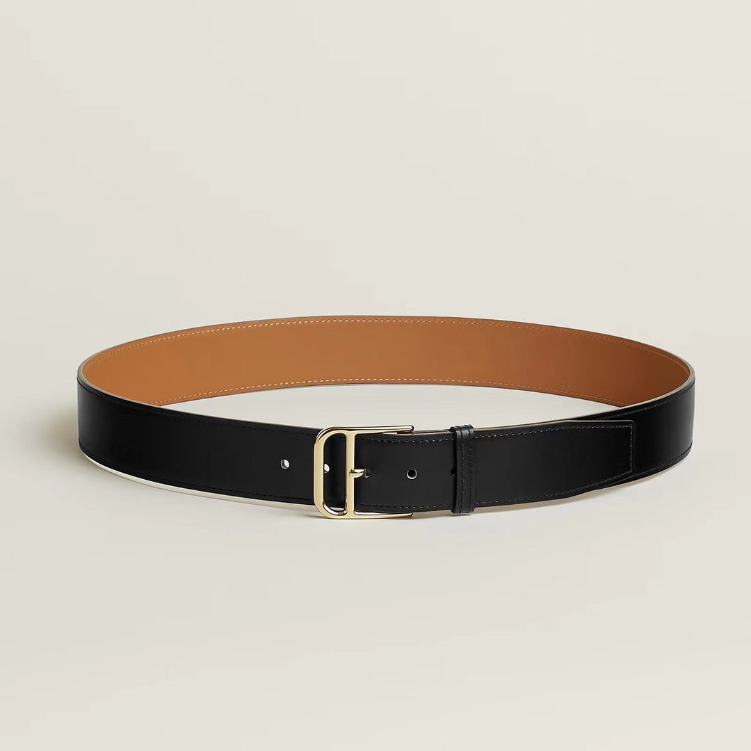 HM ROMAIN 35MM BELT BLACK LEATHER GOLD HARDWARE - 30