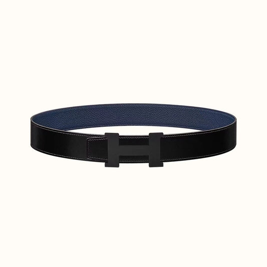 HM CONSTANCE BELT BUCKLE & REVERSIBLE NAVY BLUE AND BLACK LEATHER STRAP 38MM - 30