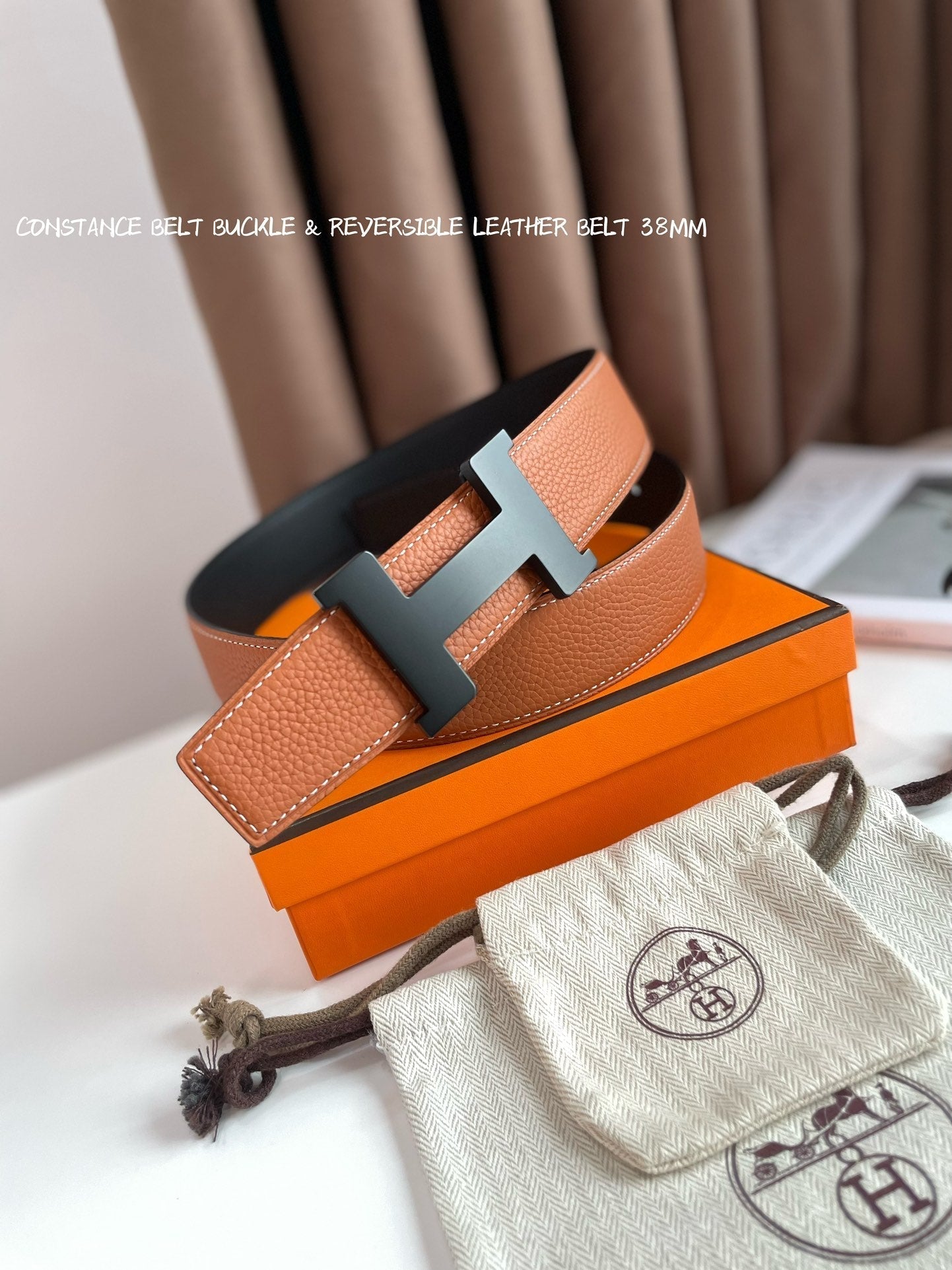 HM CONSTANCE BELT BUCKLE & REVERSIBLE GINGER ORANGE AND BLACK LEATHER STRAP 38MM - 30