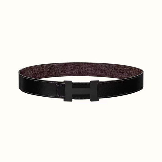 HM CONSTANCE BELT BUCKLE & REVERSIBLE CHOCOLATE BROWN AND BLACK LEATHER STRAP 38MM - 30