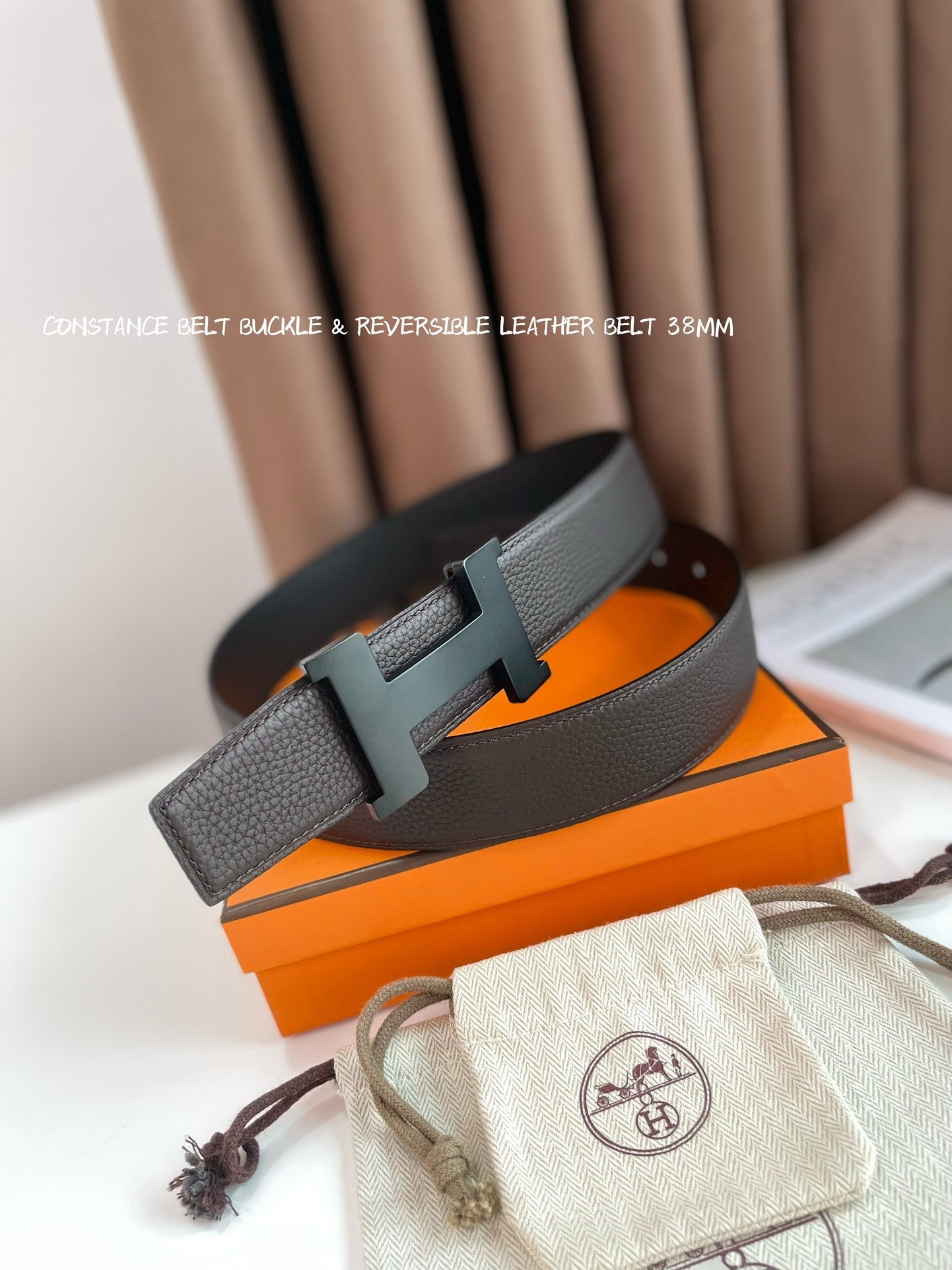 HM CONSTANCE BELT BUCKLE & REVERSIBLE CHOCOLATE BROWN AND BLACK LEATHER STRAP 38MM - 30