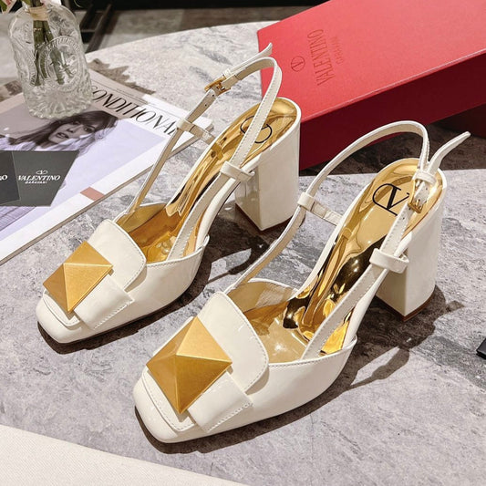 ONE STUD WHITE PATENT LEATHER LACE-UP HIGH HEELS 85 MM - 34