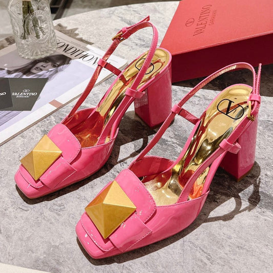 ONE STUD BRIGHT PINK PATENT LEATHER LACE-UP HIGH HEELS 85 MM - 34