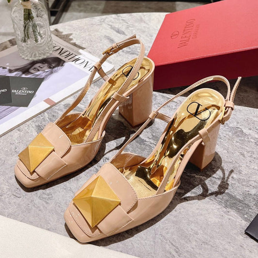ONE STUD BEIGE TAN PATENT LEATHER LACE-UP HIGH HEELS 85 MM - 34