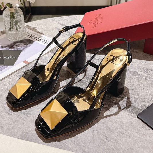 ONE STUD BLACK PATENT LEATHER LACE-UP HIGH HEELS 85 MM - 34