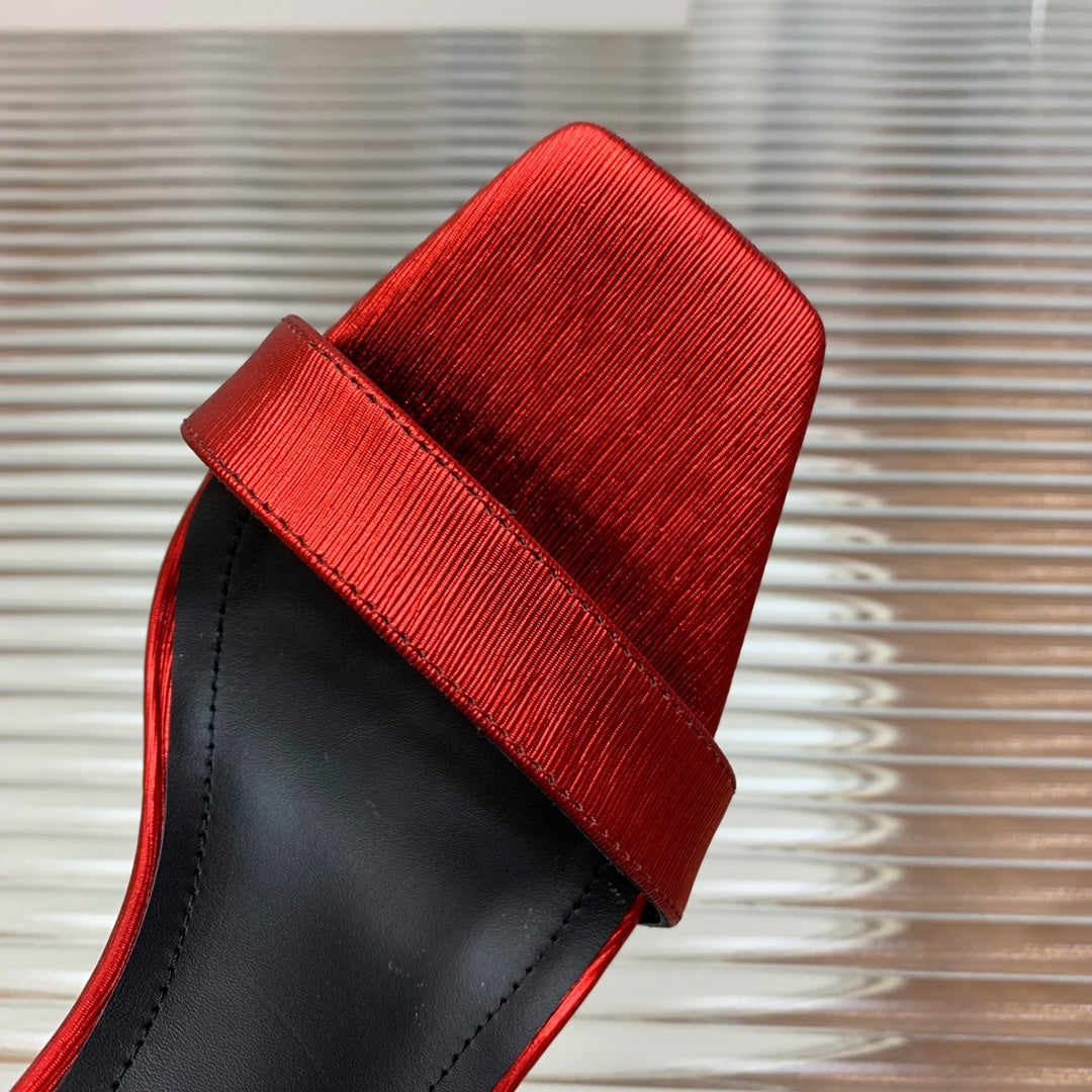 BALMAIN 25S METAL BUCKLE HIGH HEELS 95MM IN CHERRY RED CALFSKIN - 35