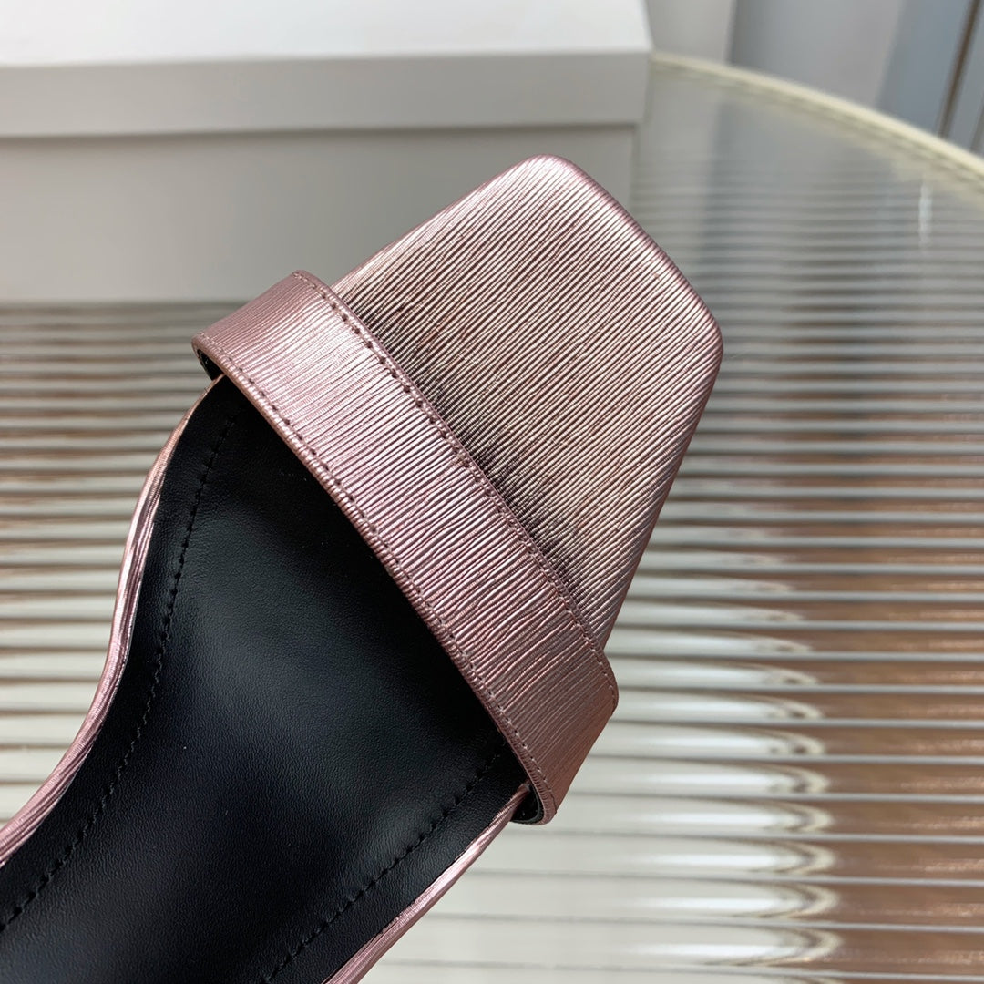 BALMAIN 25S METAL BUCKLE HIGH HEELS 95MM IN IRIDESCENT PURPLE CALFSKIN - 35