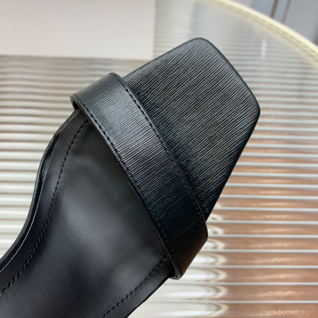 BALMAIN 25S METAL BUCKLE HIGH HEELS 95MM IN BLACK CALFSKIN - 35