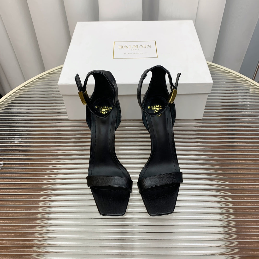 BALMAIN 25S METAL BUCKLE HIGH HEELS 95MM IN BLACK CALFSKIN - 35