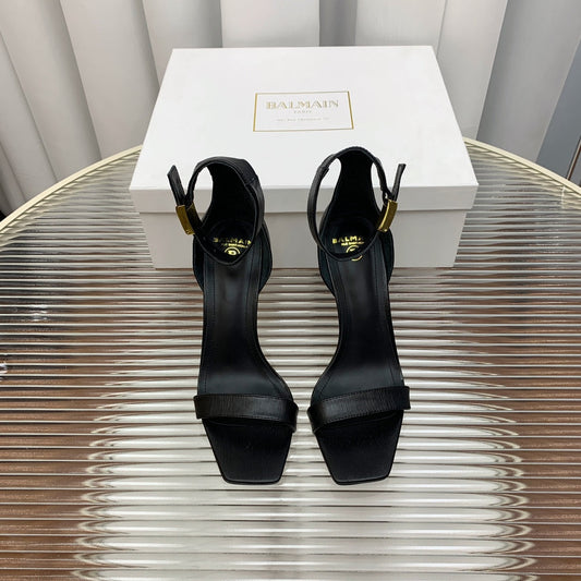 BALMAIN 25S METAL BUCKLE HIGH HEELS 95MM IN BLACK CALFSKIN - 35