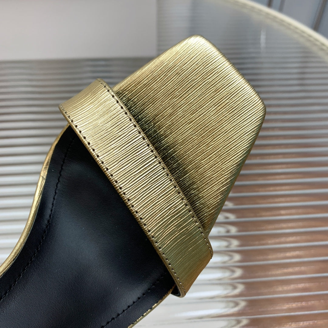 BALMAIN 25S METAL BUCKLE HIGH HEELS 95MM IN GOLD CALFSKIN - 35