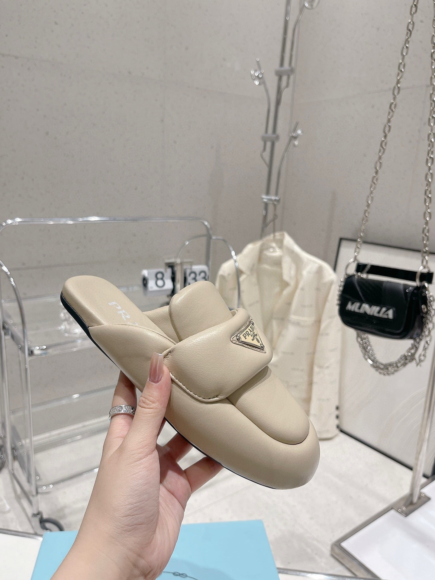 PRA SOFT PADDED NAPPA SHEARLING MULES BEIGE LAMBSKIN - 35