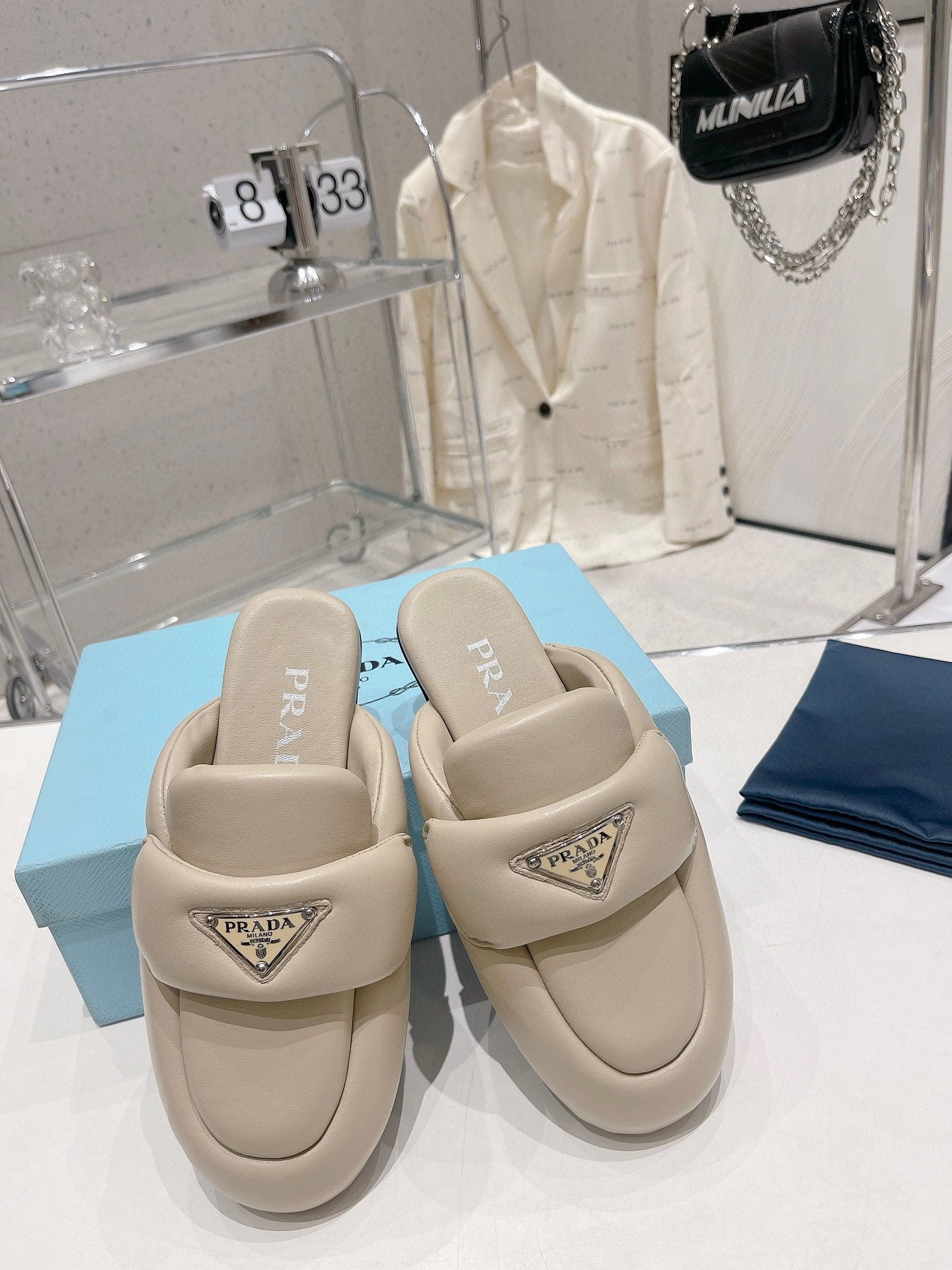 PRA SOFT PADDED NAPPA SHEARLING MULES BEIGE LAMBSKIN - 35