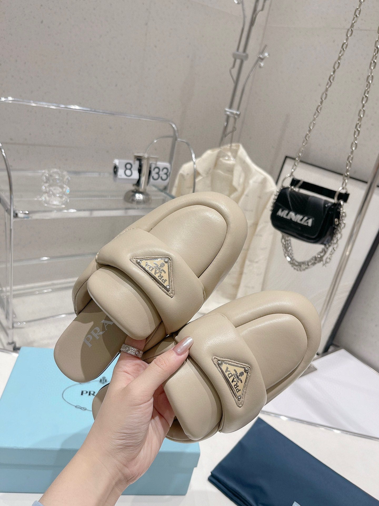 PRA SOFT PADDED NAPPA SHEARLING MULES BEIGE LAMBSKIN - 35