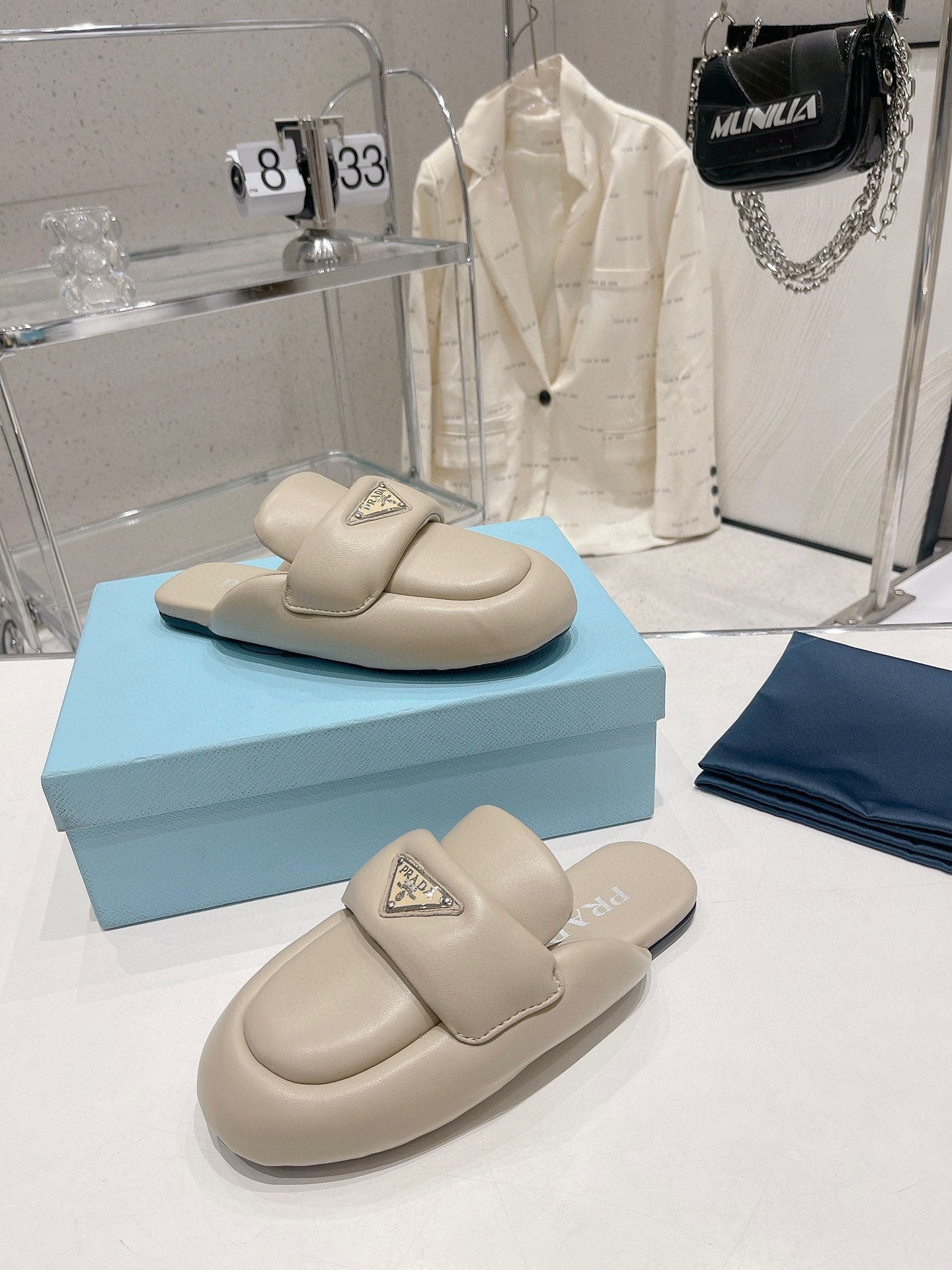 PRA SOFT PADDED NAPPA SHEARLING MULES BEIGE LAMBSKIN - 35