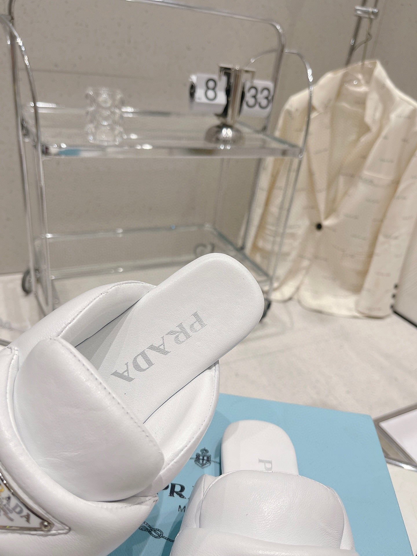 PRA SOFT PADDED NAPPA SHEARLING MULES WHITE LAMBSKIN - 35