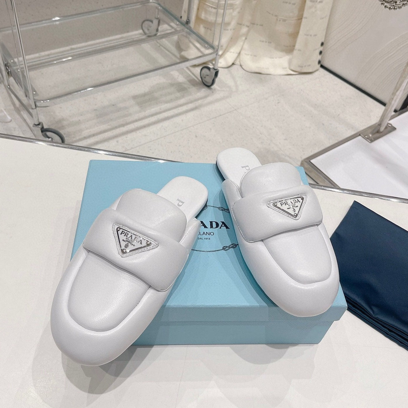 PRA SOFT PADDED NAPPA SHEARLING MULES WHITE LAMBSKIN - 35
