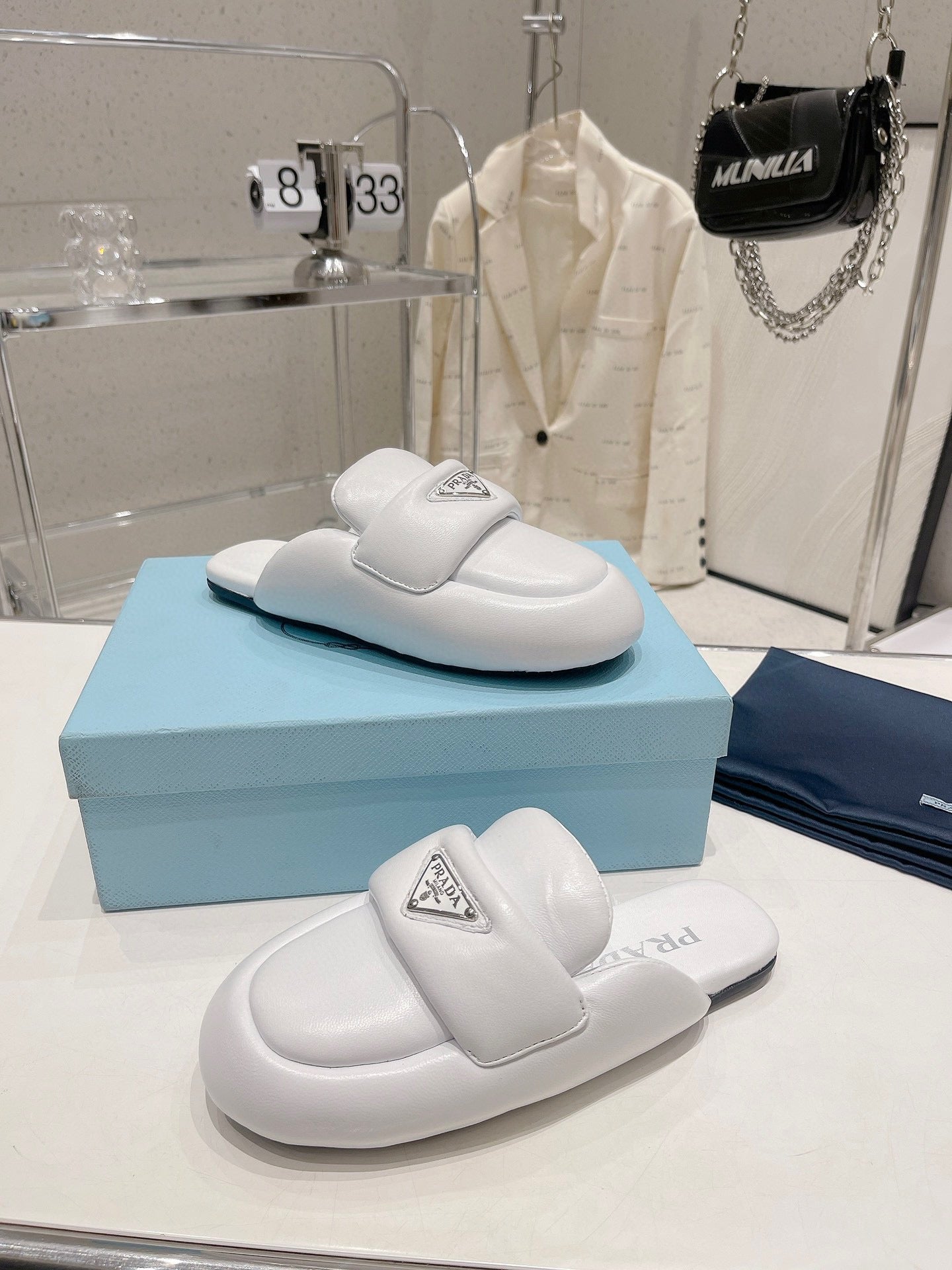 PRA SOFT PADDED NAPPA SHEARLING MULES WHITE LAMBSKIN - 35