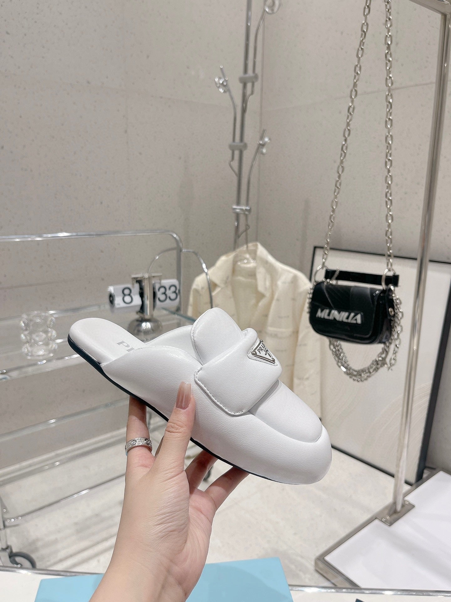PRA SOFT PADDED NAPPA SHEARLING MULES WHITE LAMBSKIN - 35
