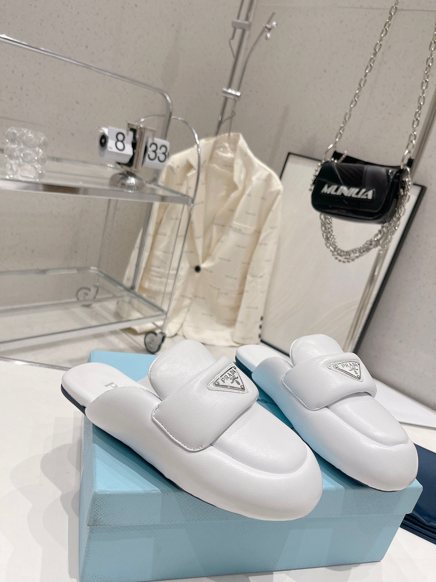 PRA SOFT PADDED NAPPA SHEARLING MULES WHITE LAMBSKIN - 35
