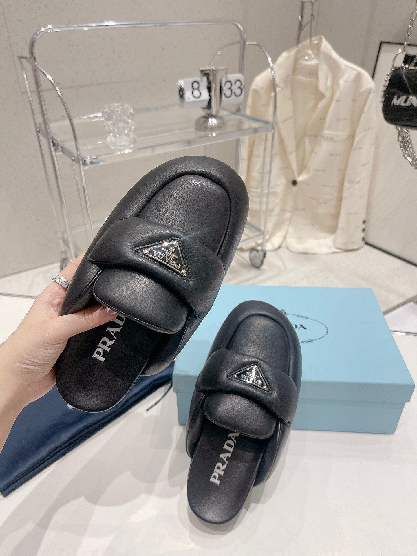 PRA SOFT PADDED NAPPA SHEARLING MULES BLACK LAMBSKIN - 35
