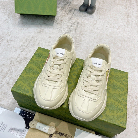 GG RHYTON TRAINER WHITE LAMBSKIN WITH AVOCADO MOTIF - 35
