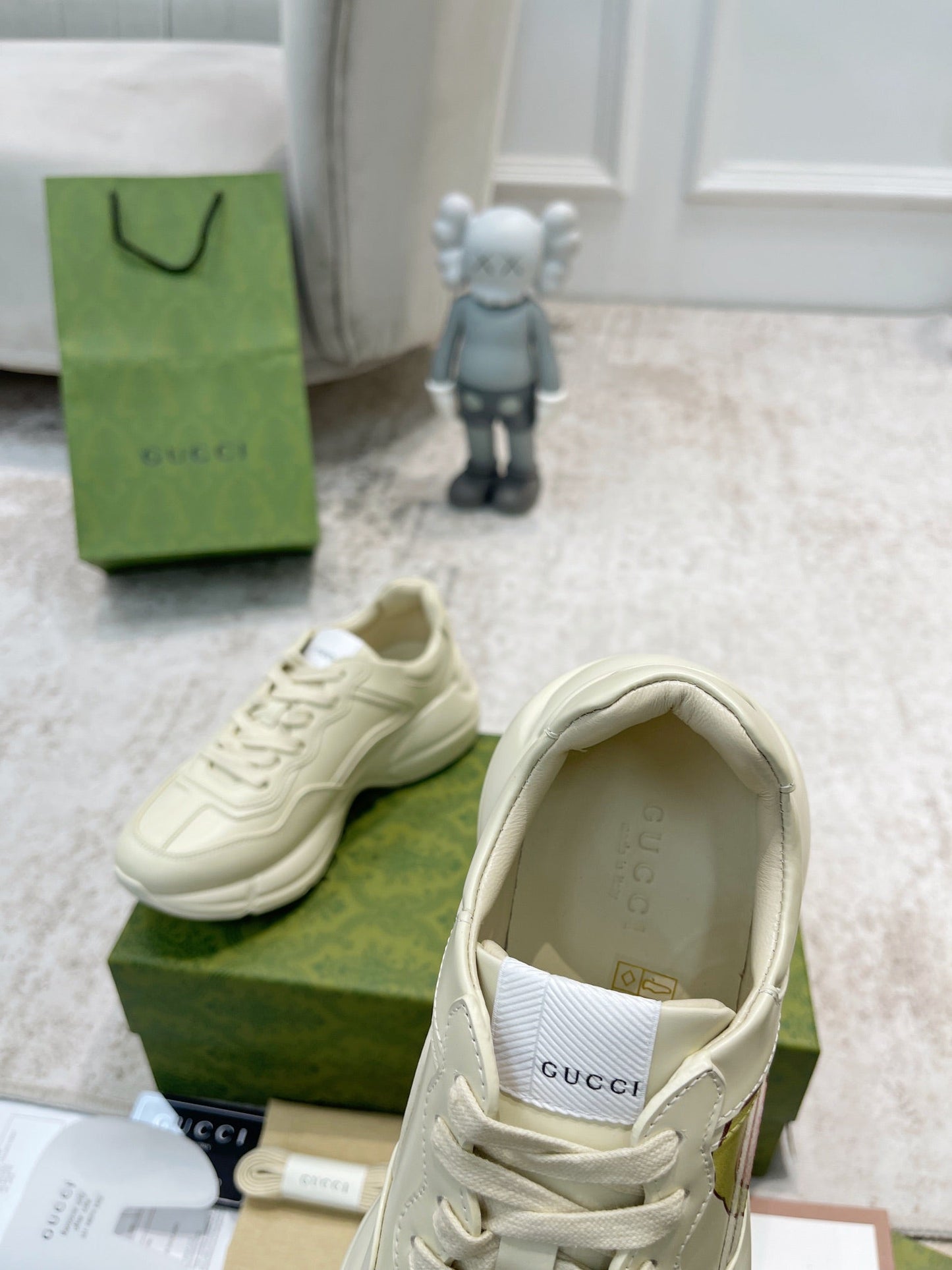 GG RHYTON TRAINER WHITE LAMBSKIN WITH AVOCADO MOTIF - 35