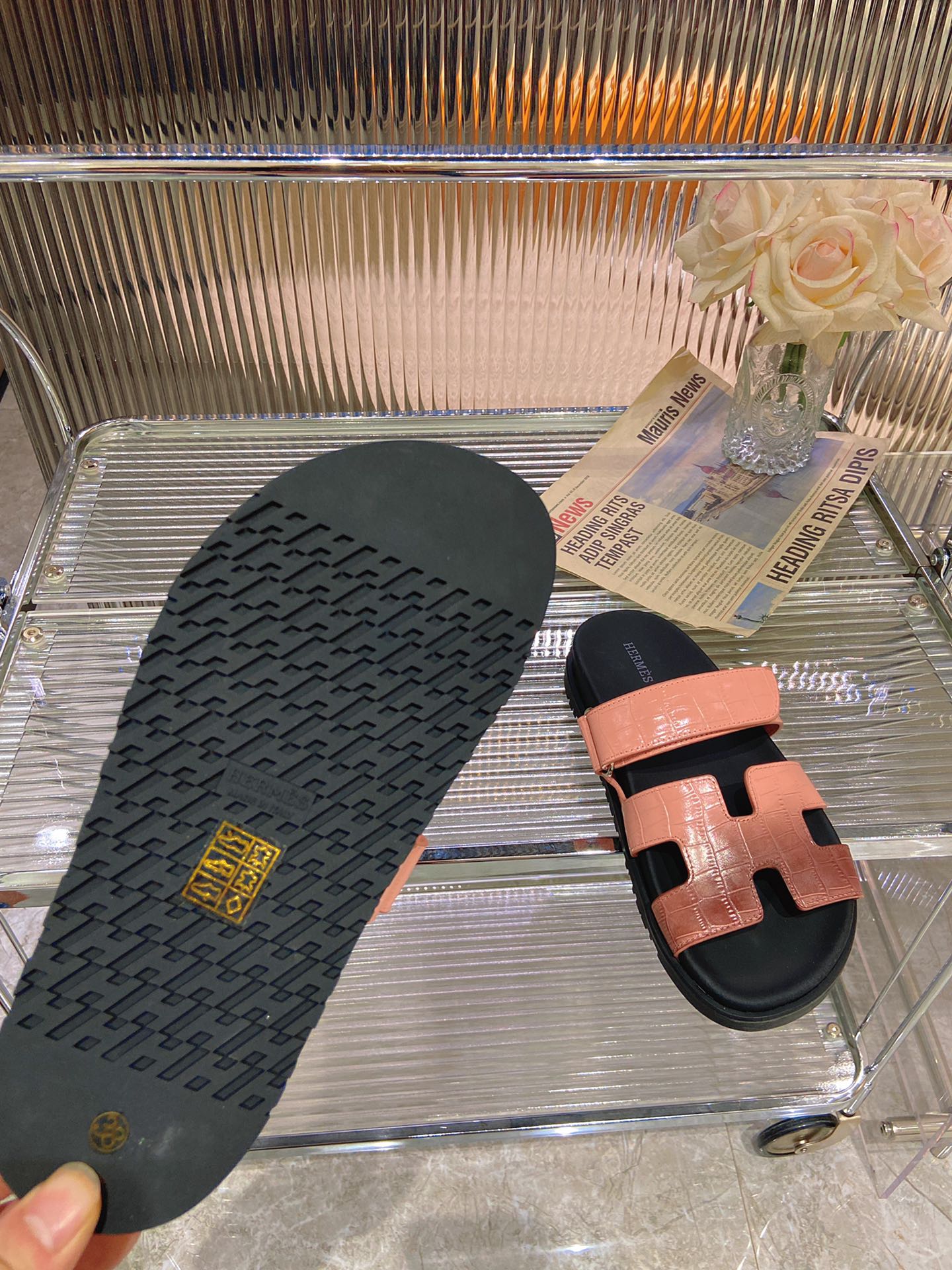 CHYPRE SANDAL OMBRE LIGHT PINK BROWN CALFSKIN - 34