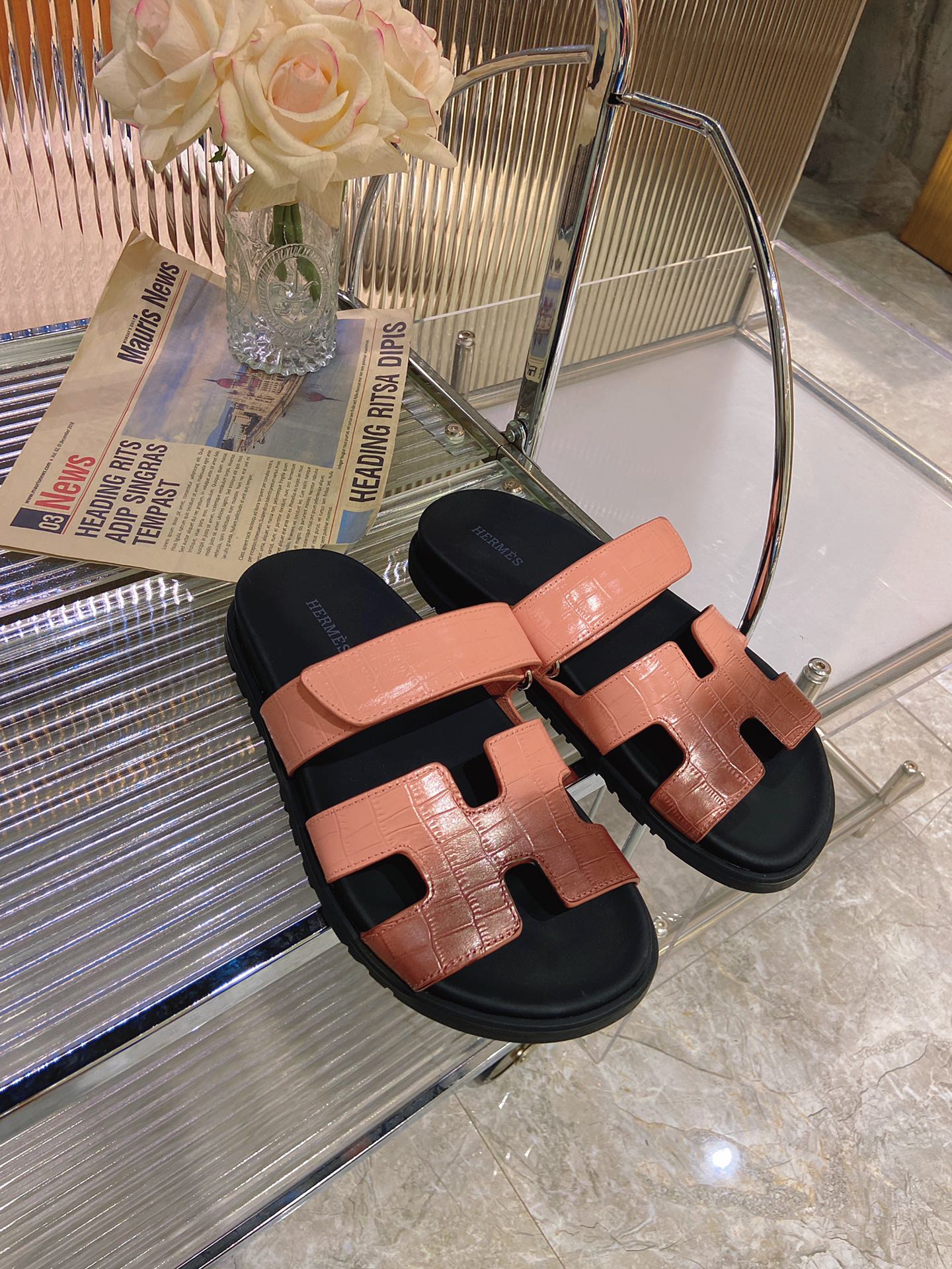 CHYPRE SANDAL OMBRE LIGHT PINK BROWN CALFSKIN - 34