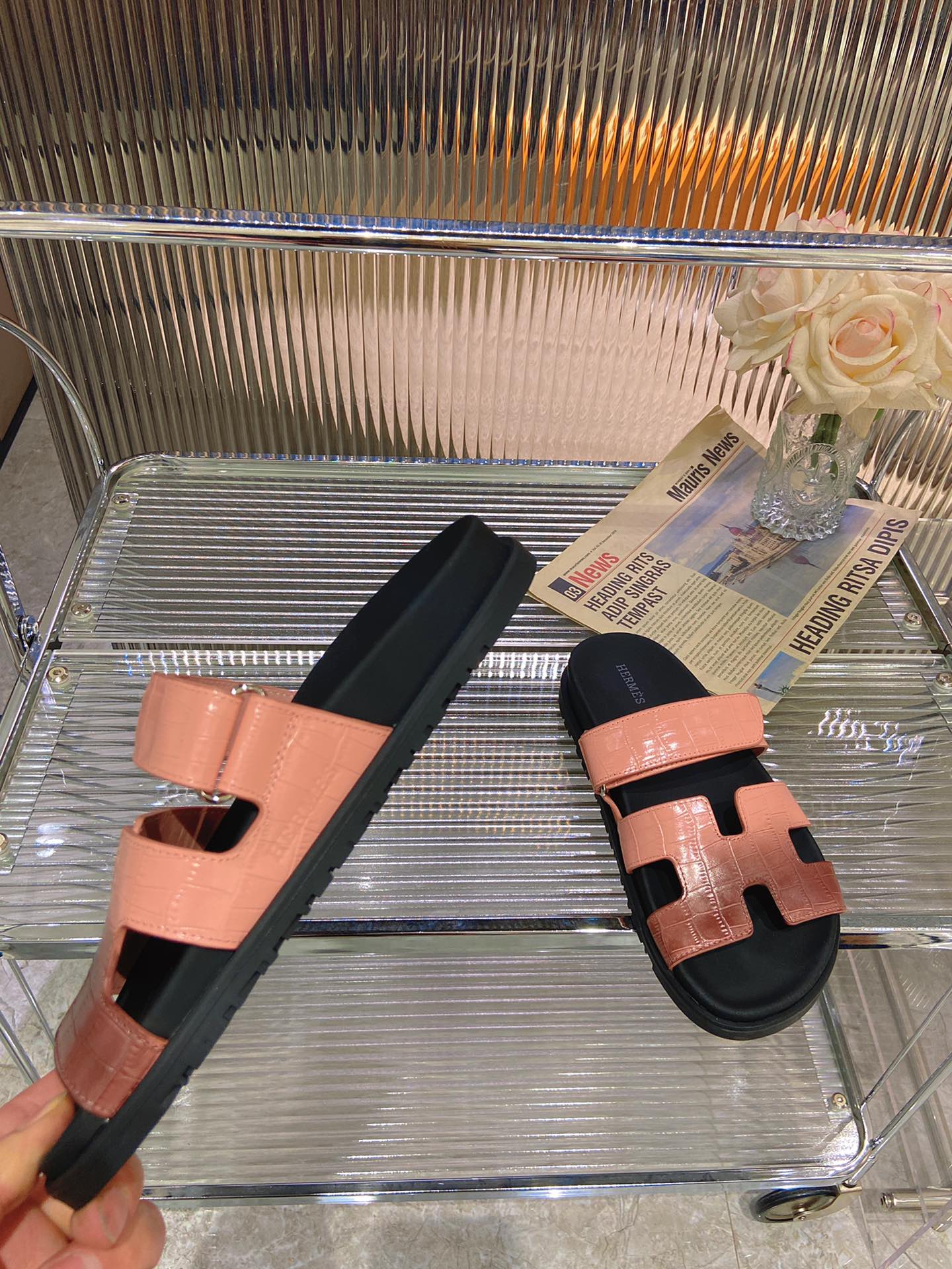 CHYPRE SANDAL OMBRE LIGHT PINK BROWN CALFSKIN - 34
