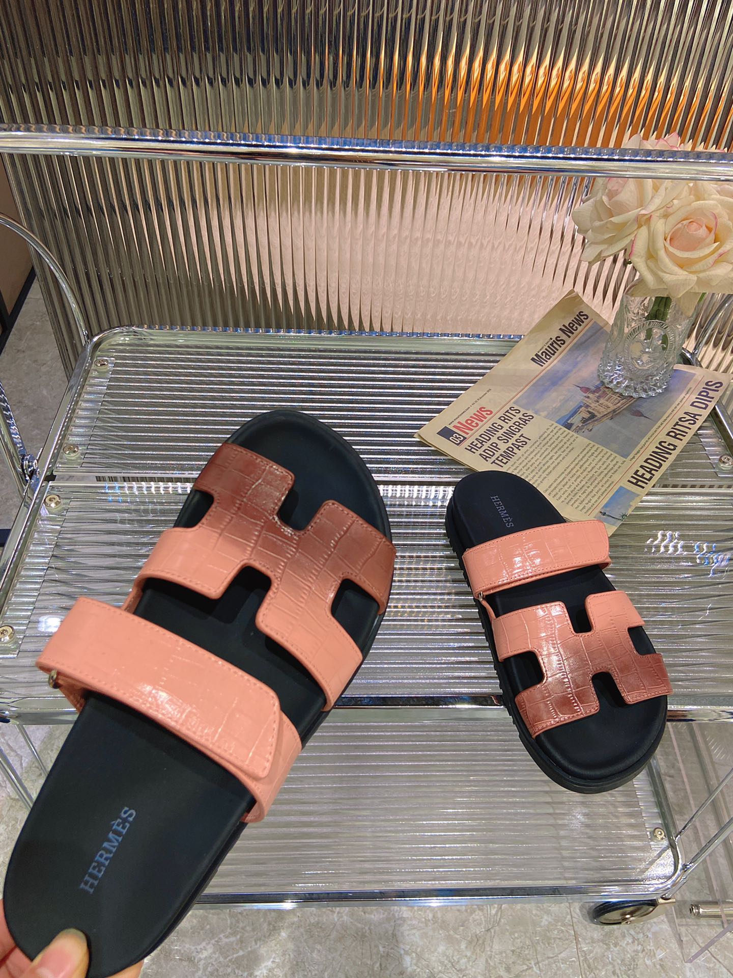 CHYPRE SANDAL OMBRE LIGHT PINK BROWN CALFSKIN - 34