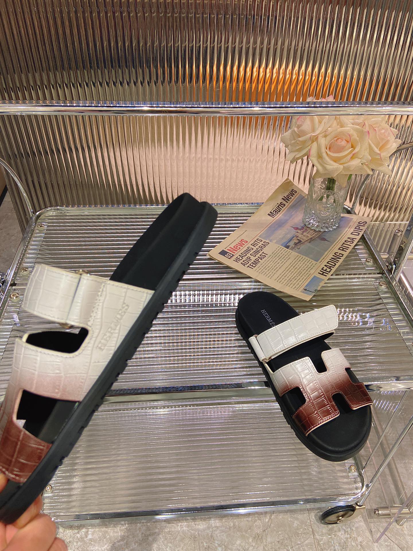 CHYPRE SANDAL OMBRE WHITE BROWN CALFSKIN - 34