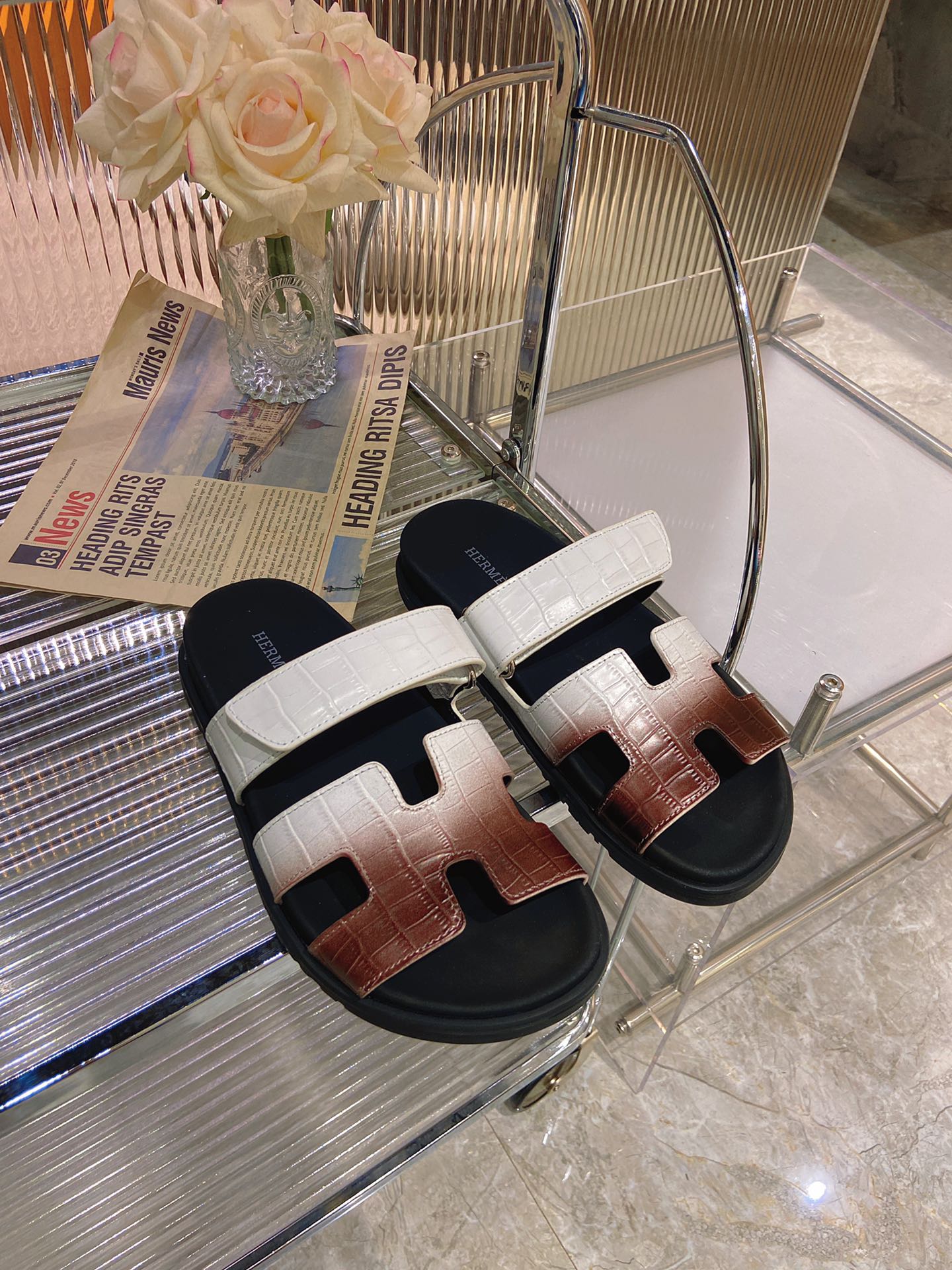 CHYPRE SANDAL OMBRE WHITE BROWN CALFSKIN - 34