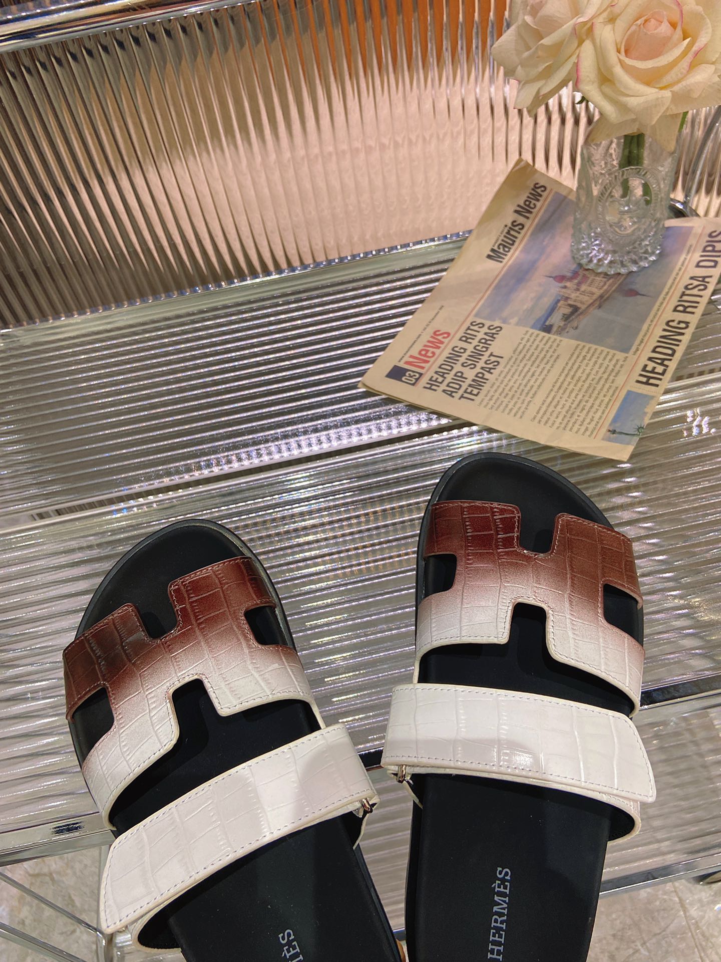 CHYPRE SANDAL OMBRE WHITE BROWN CALFSKIN - 34
