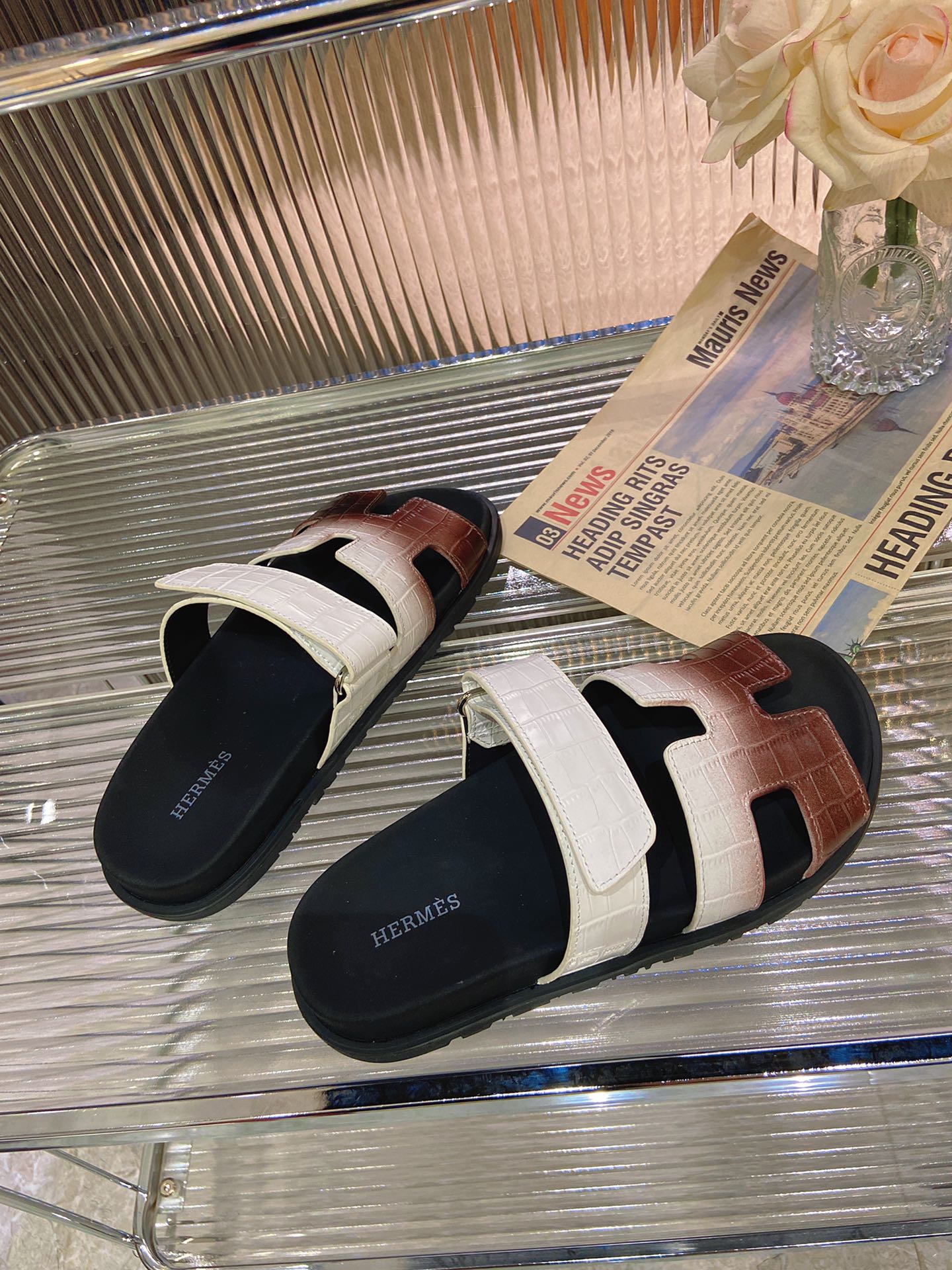 CHYPRE SANDAL OMBRE WHITE BROWN CALFSKIN - 34