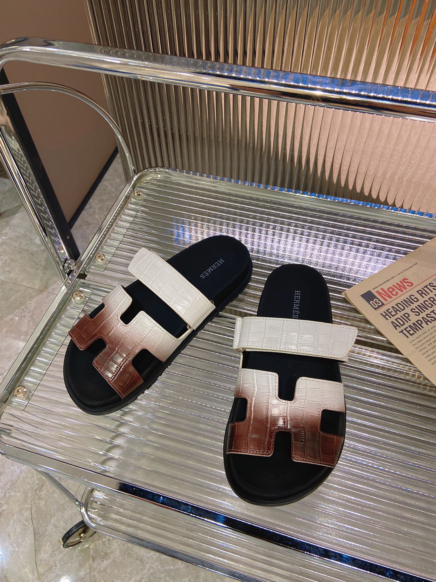 CHYPRE SANDAL OMBRE WHITE BROWN CALFSKIN - 34