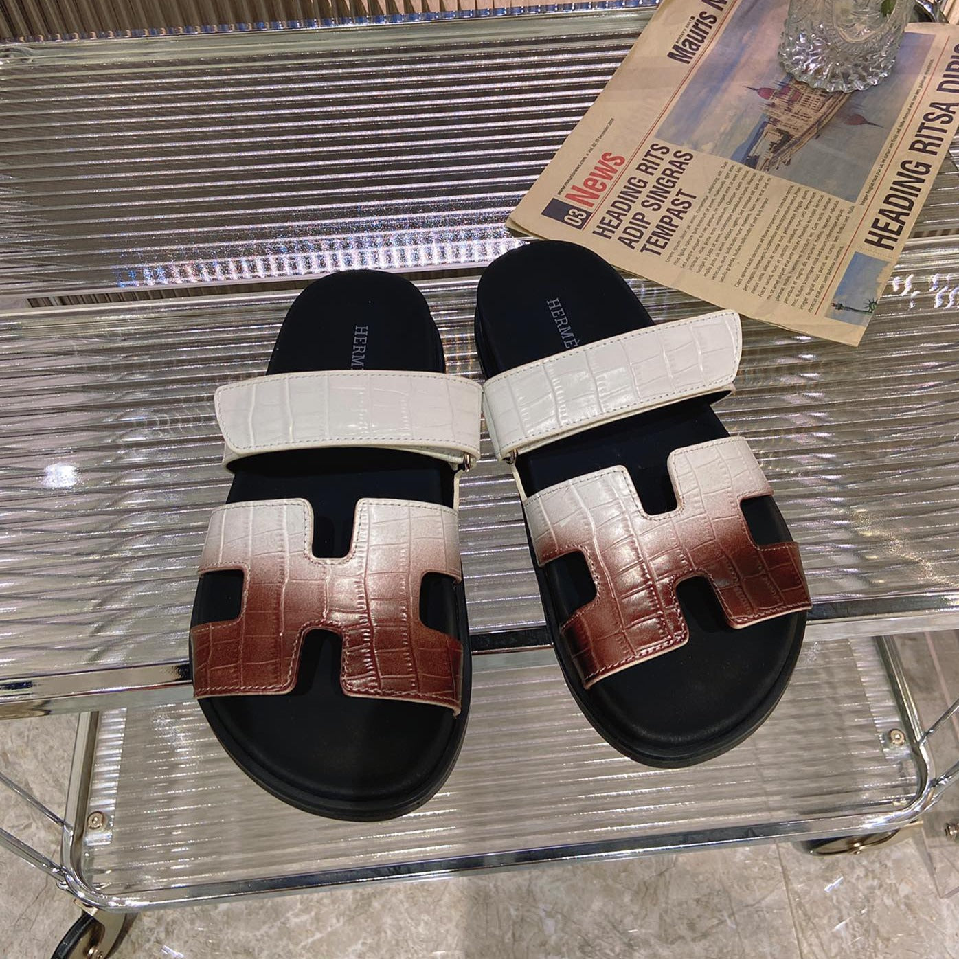 CHYPRE SANDAL OMBRE WHITE BROWN CALFSKIN - 34
