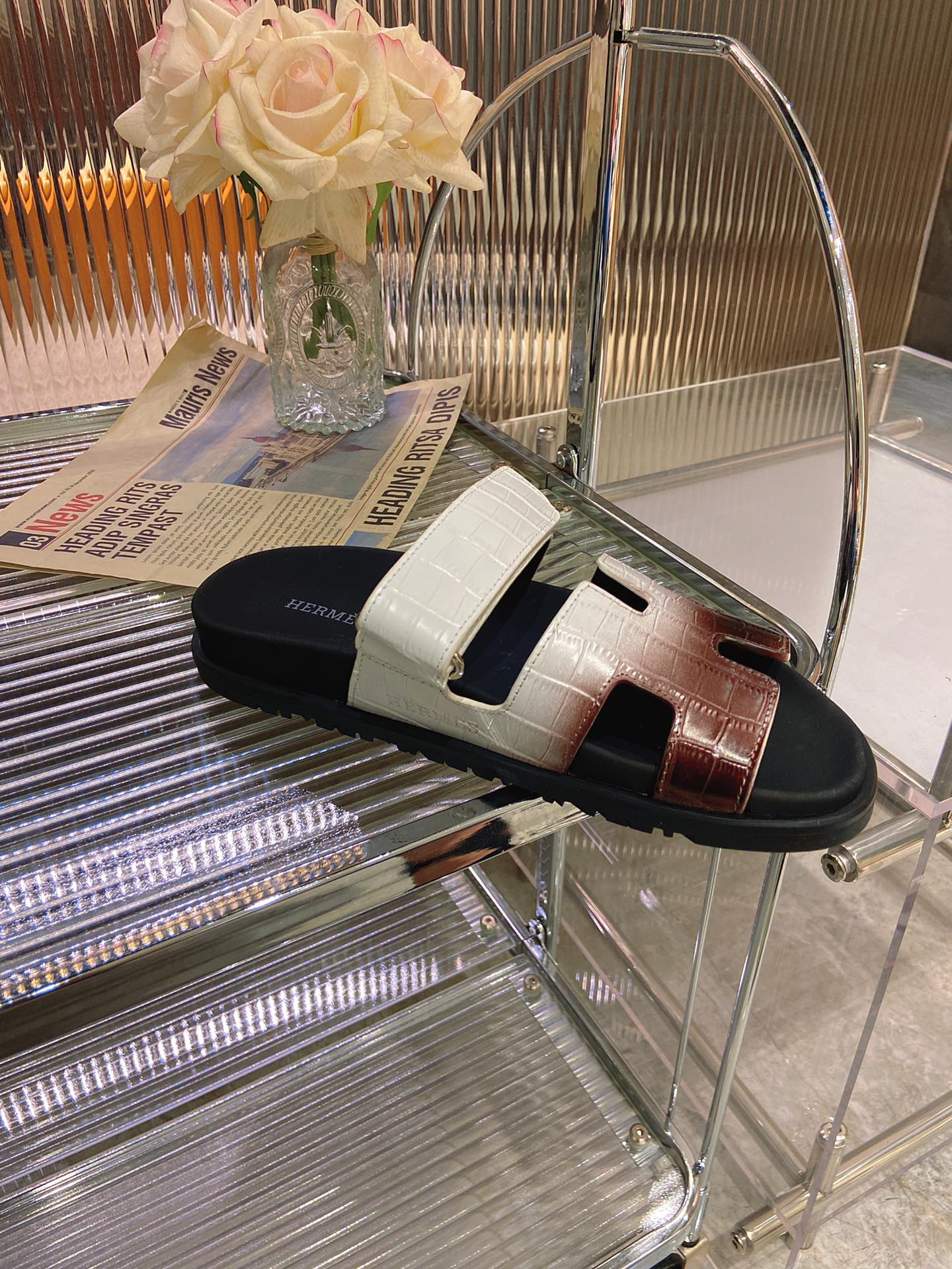 CHYPRE SANDAL OMBRE WHITE BROWN CALFSKIN - 34