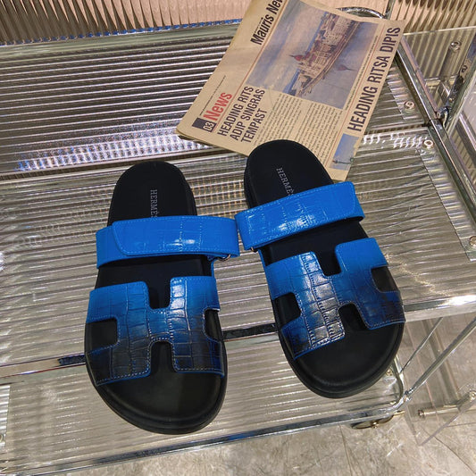 CHYPRE SANDAL OMBRE BLACK COBALT CALFSKIN - 34