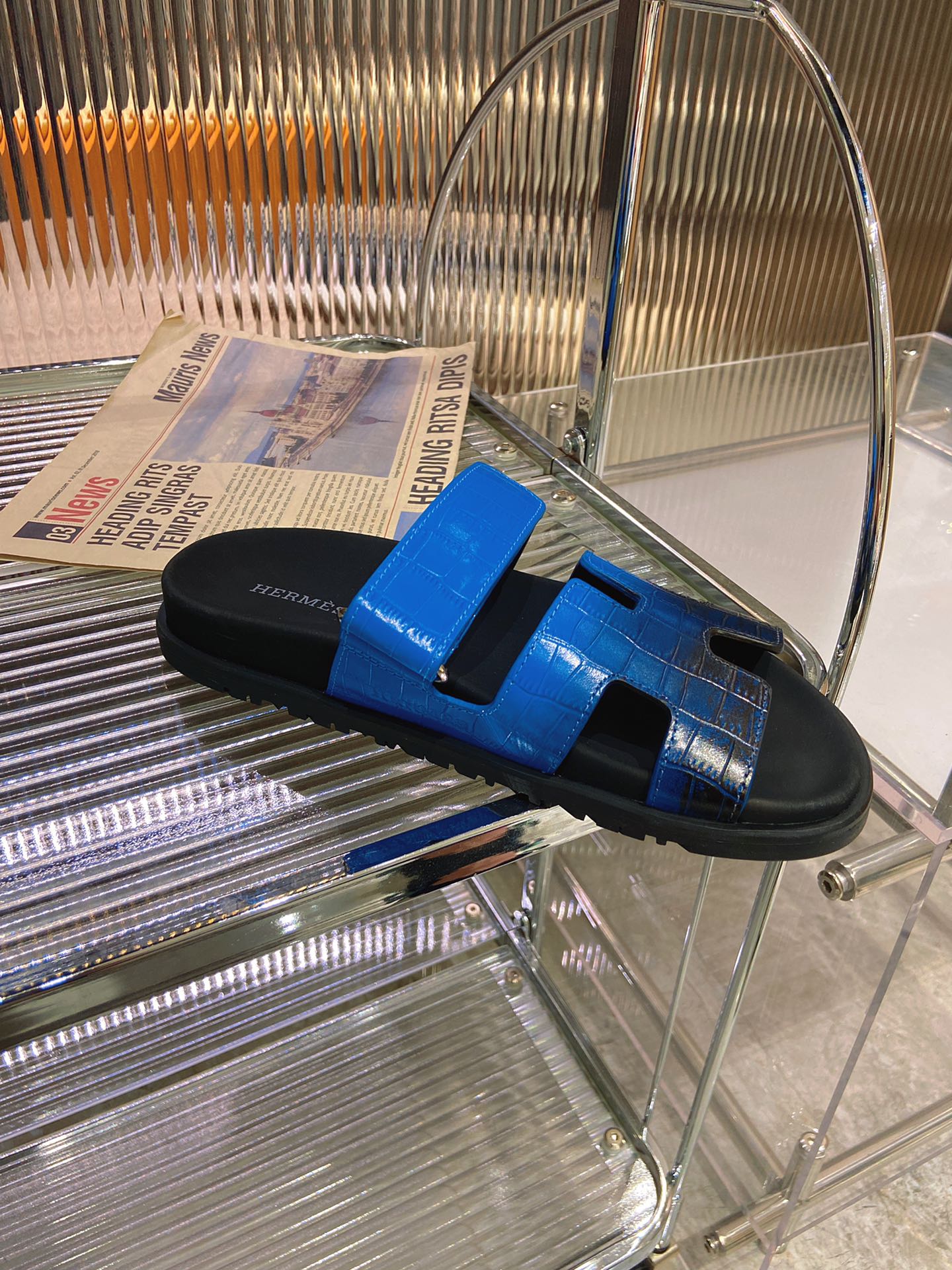 CHYPRE SANDAL OMBRE BLACK COBALT CALFSKIN - 34